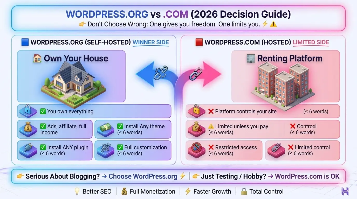Difference between WordPress.org and WordPress.com in 2026