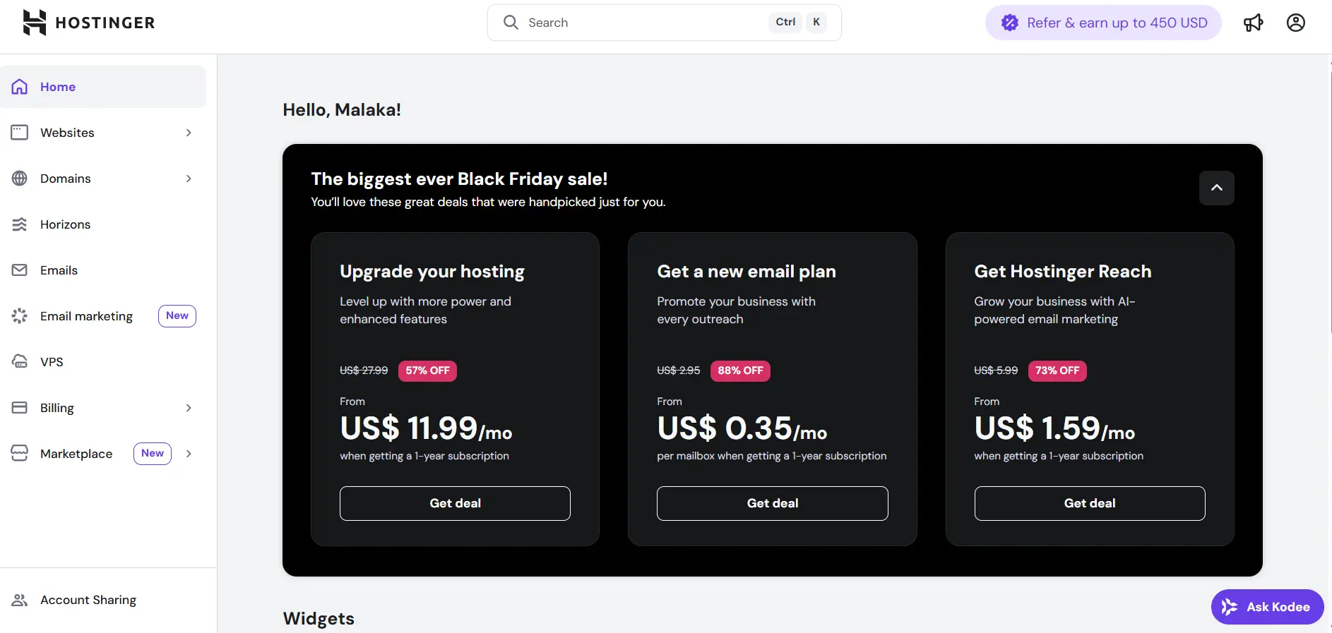 beginner friendly dashboard- Hostinger