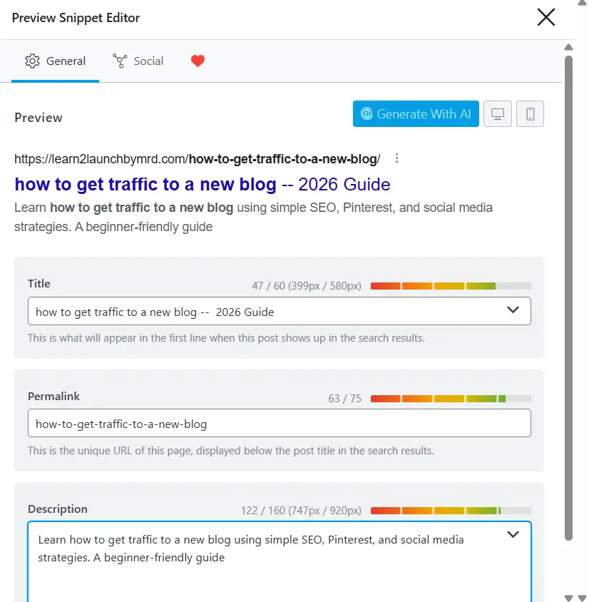 beginner keyword SEO - meta title and description