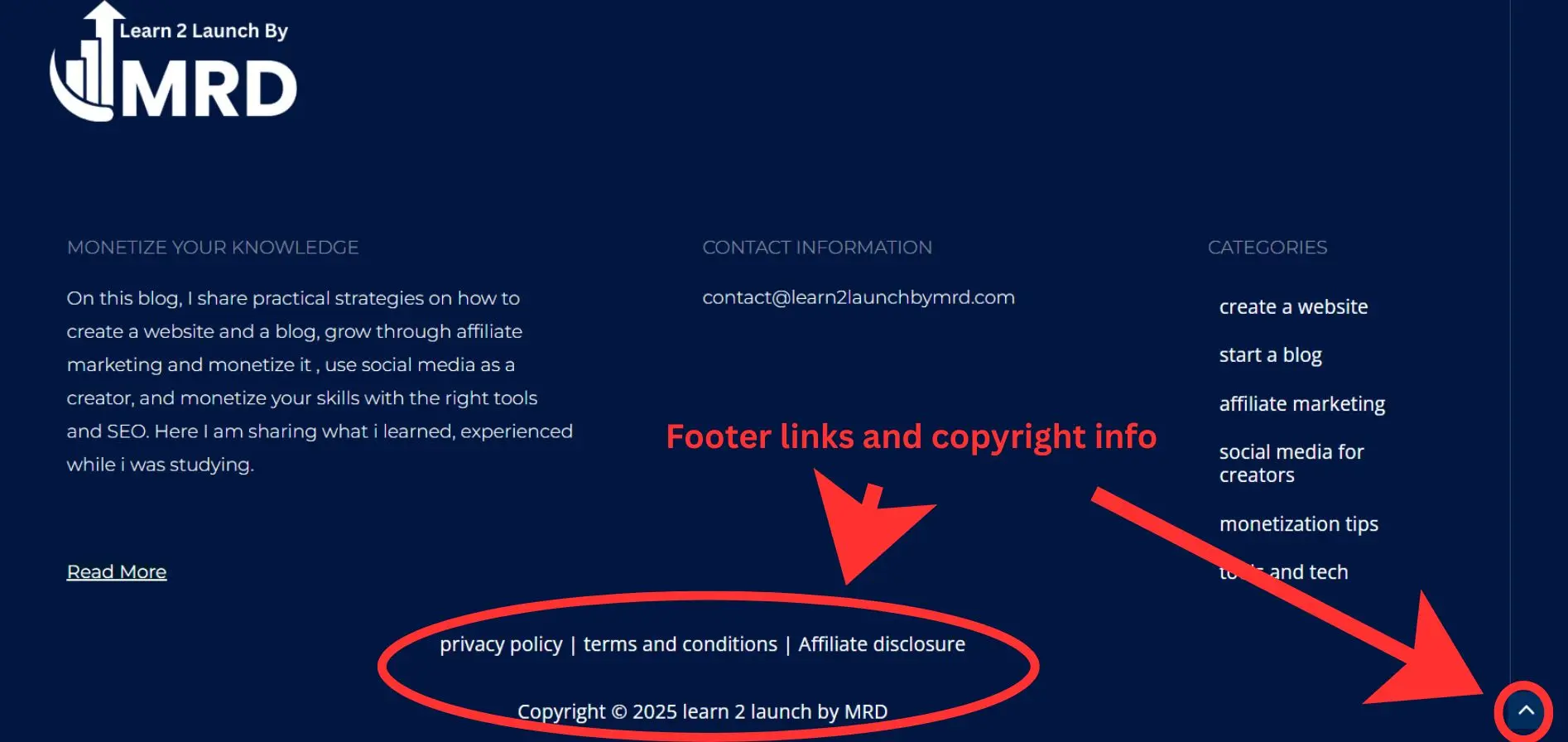 footer links and copyright info