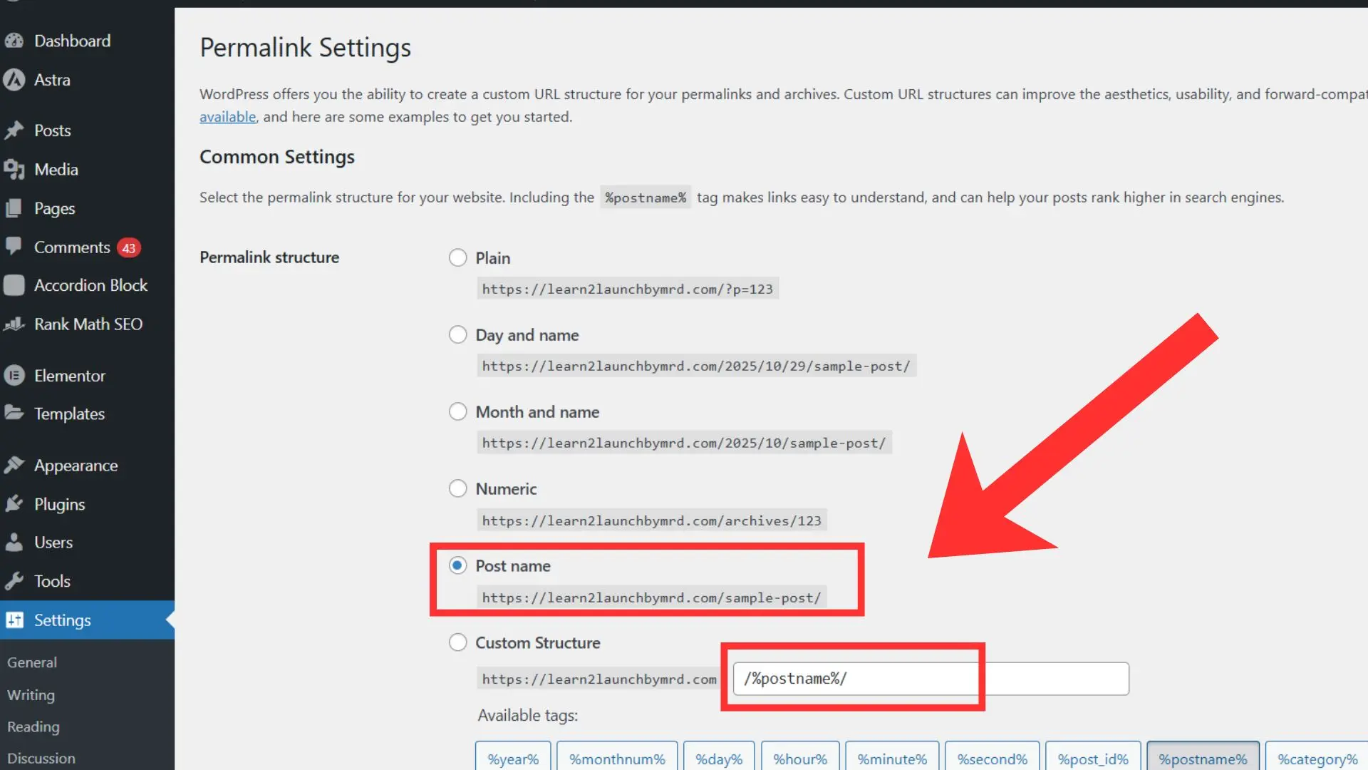 site settings - wordpress