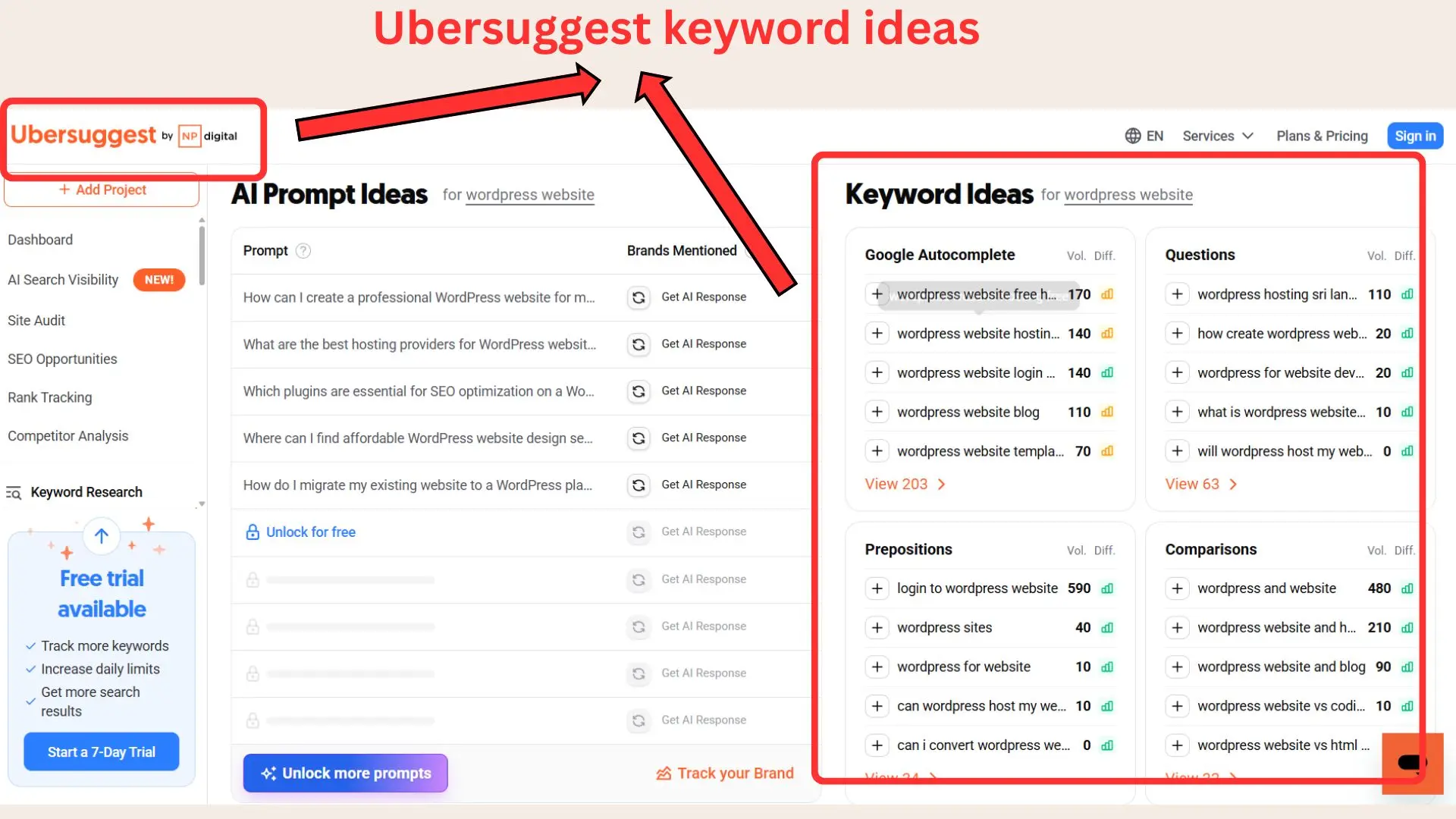 keyword research for beginners - Ubersuggest