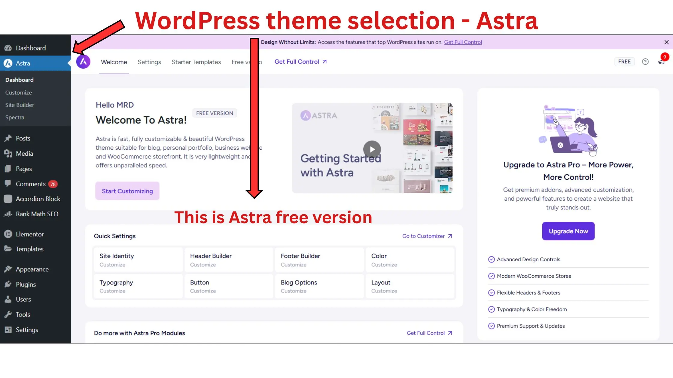 start a blog with no money - WordPress - Astra theme