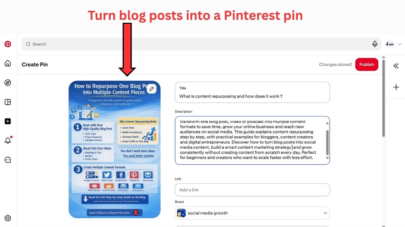 content marketing strategy - blog posts into Pinterest pins