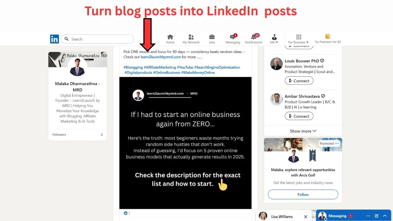 grow an online business with content - LinkedIn posts