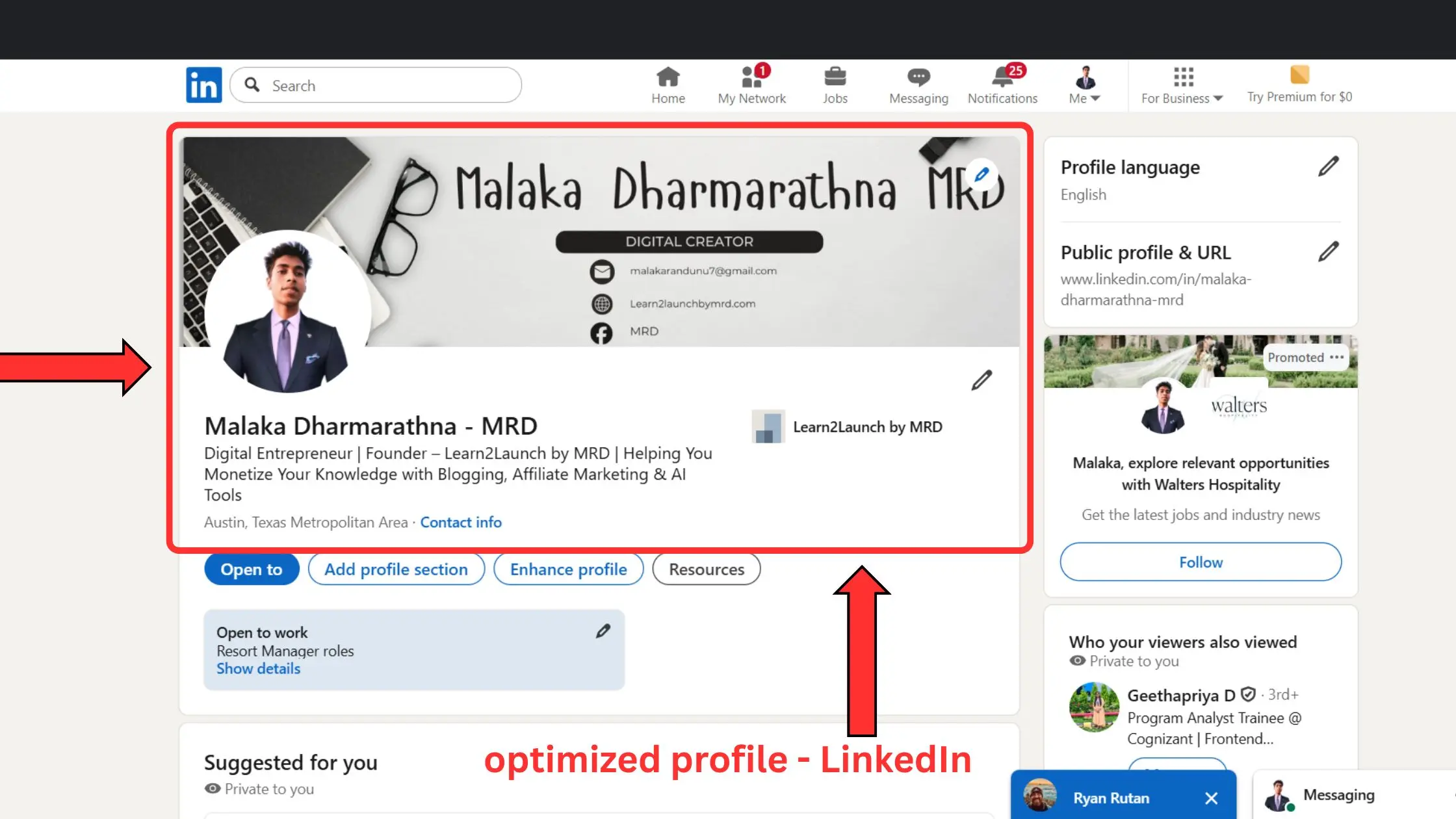 optimized LinkedIn profile - grow an online business with LinkedIn
