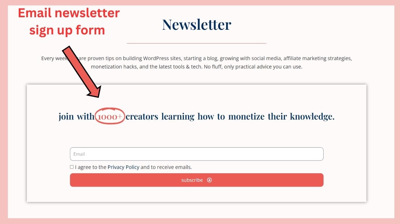 turning traffic into customers - Email news letter signup form