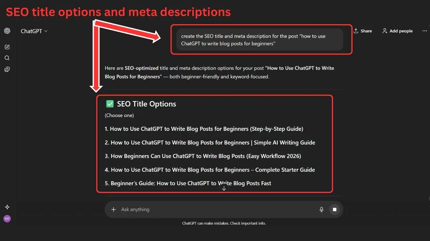 using AI for blogging - SEO title and meta description
