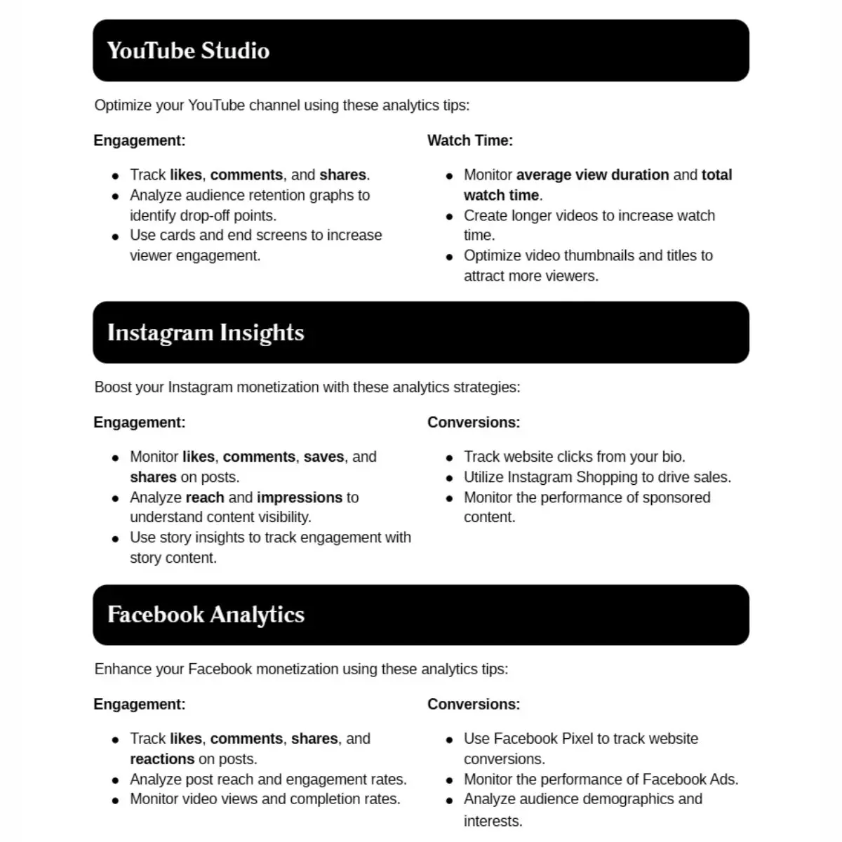 content monetization analytics - use platform specific analytics