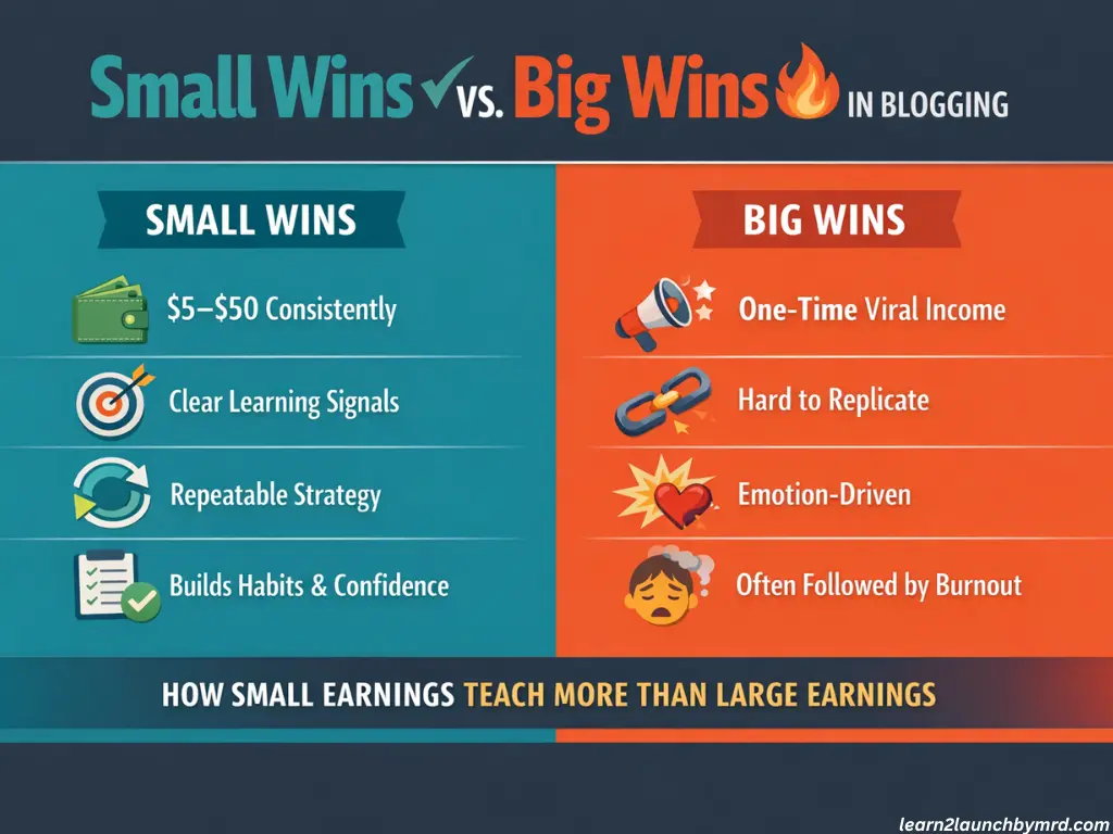early income psychology for beginner bloggers - small VS big wins