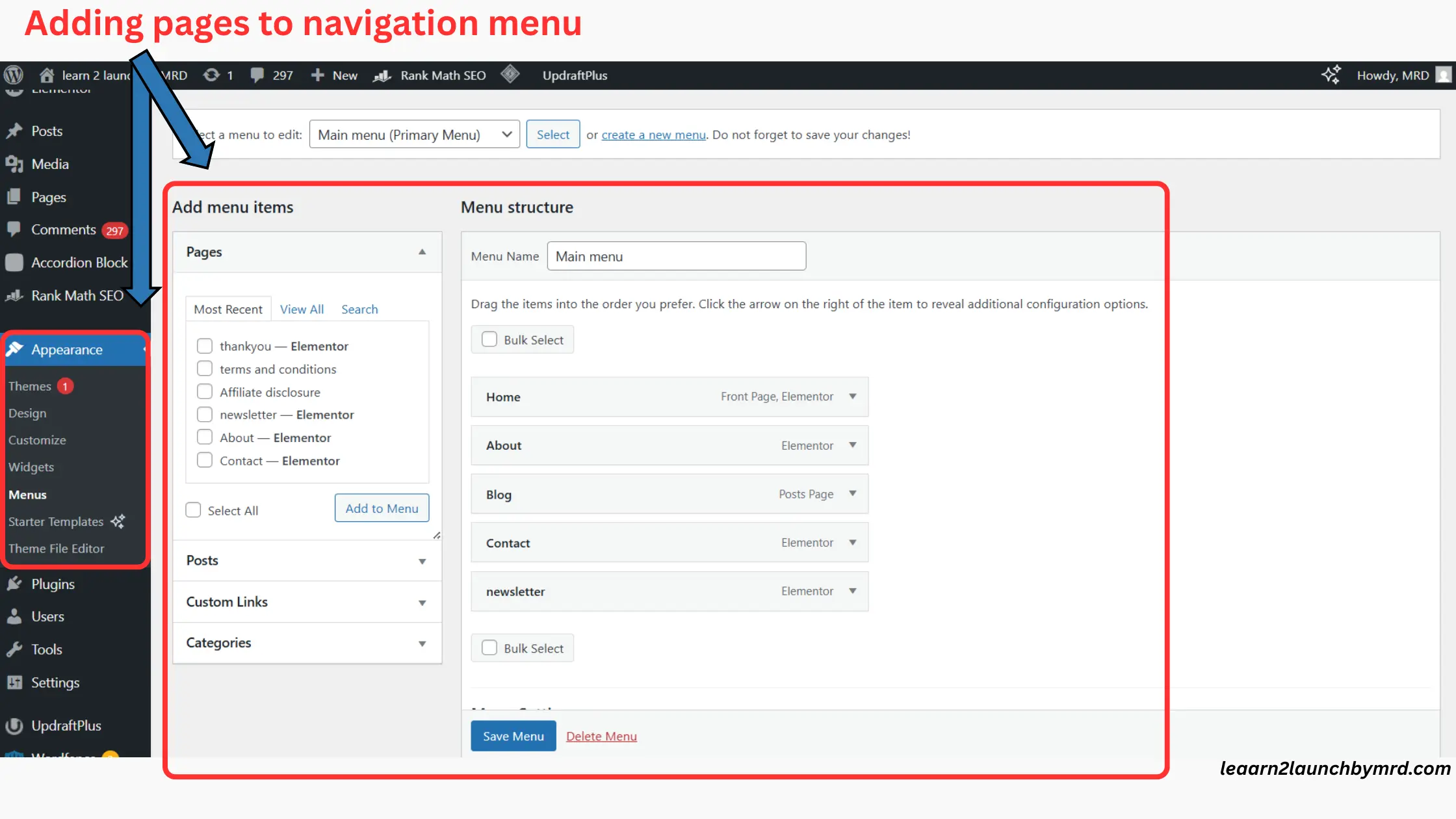 WordPress homepage settings