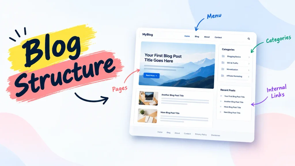 How to structure a blog for beginners with pages, categories, menu, and internal links