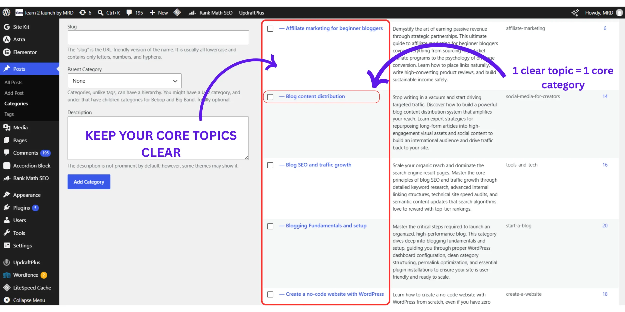 WordPress blog categories showing a clear beginner-friendly topic structure