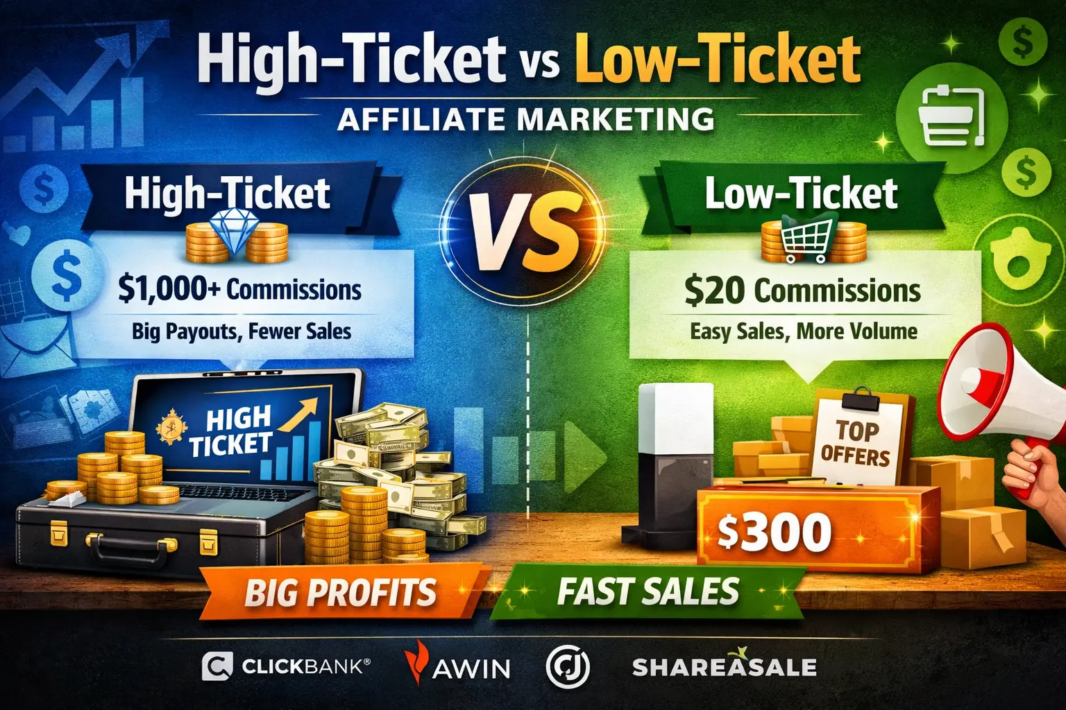 High ticket vs low ticket affiliate marketing for beginner bloggers - featured image