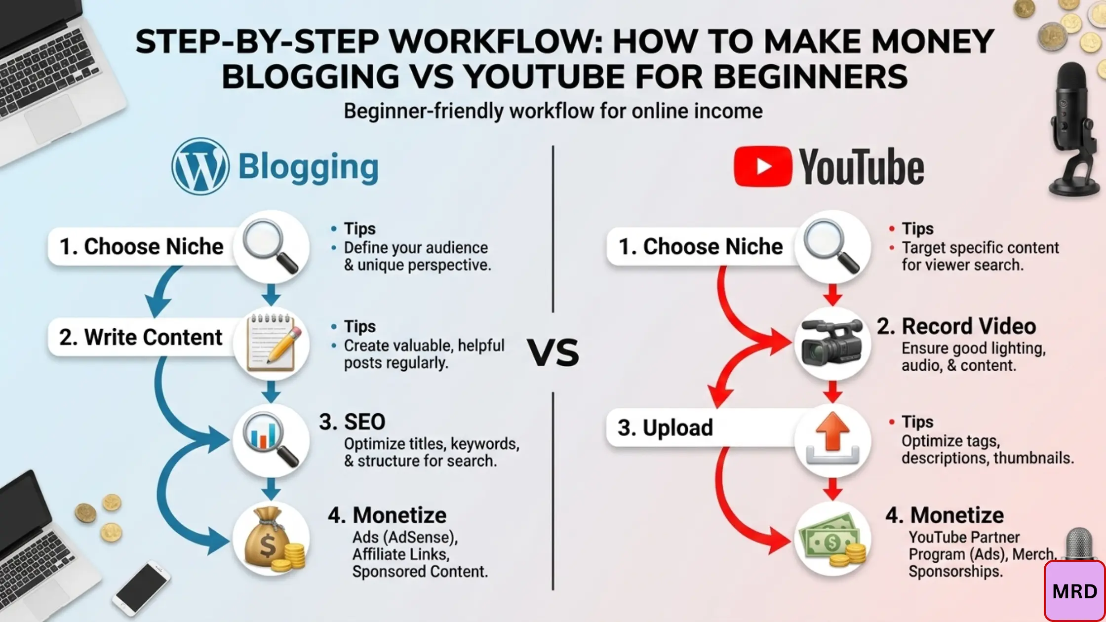 How to make money blogging vs YouTube for beginners