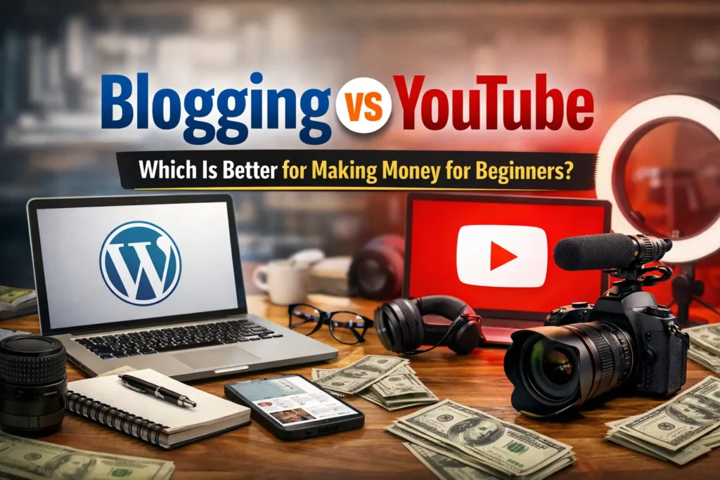 blogging vs YouTube which is better for making money for beginners - featured image