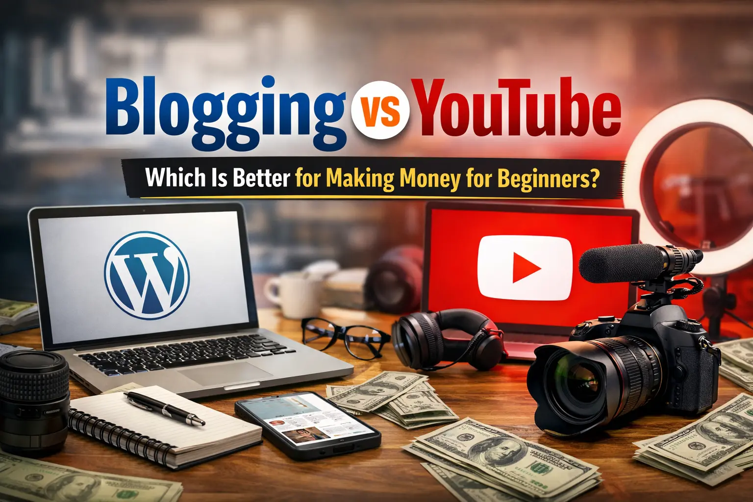 blogging vs YouTube which is better for making money for beginners - featured image