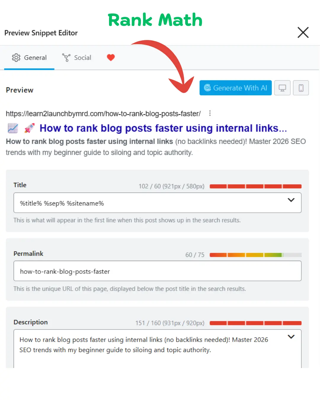 Rank Math plugin for internal linking for SEO
