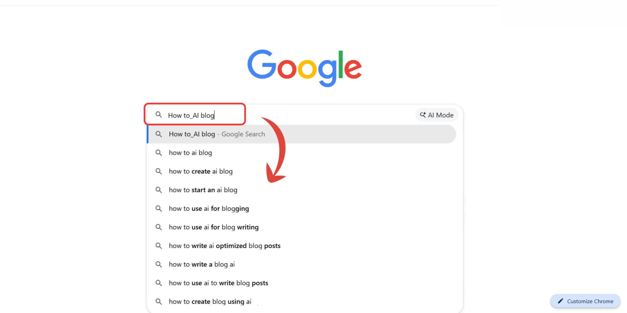 Google search using wildcard operator showing missing topic opportunities for AI blog keywords