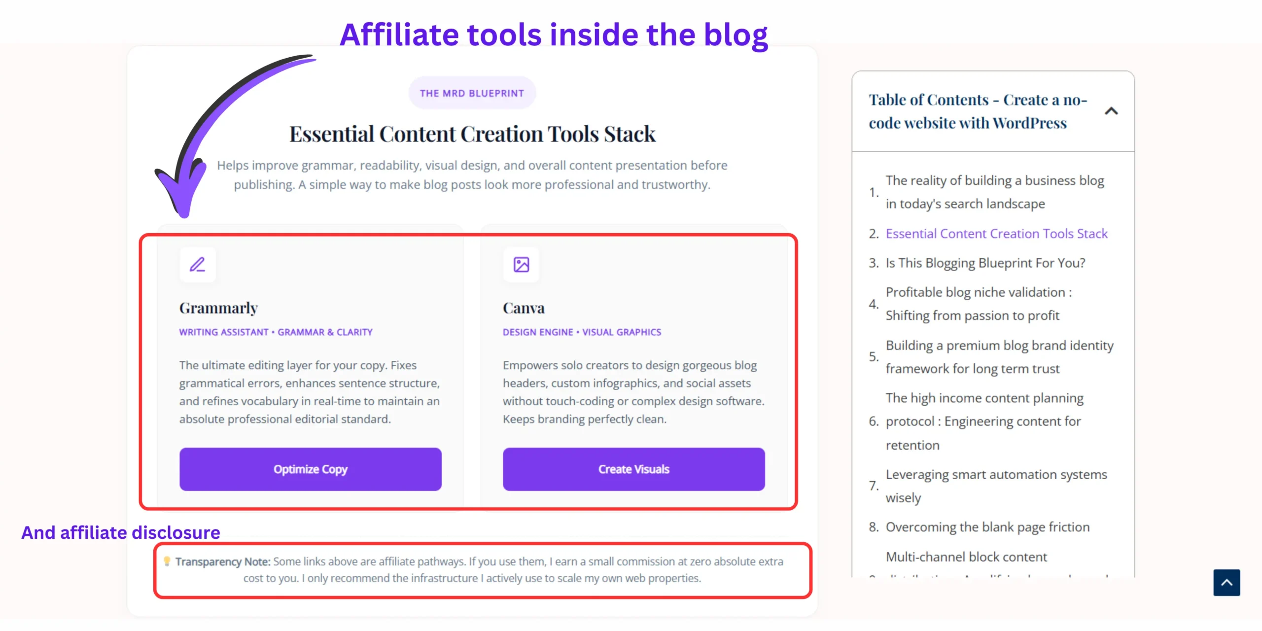 Blog monetization stack workflow showing email marketing, payment processing, affiliate marketing, analytics, and digital product systems connected together.