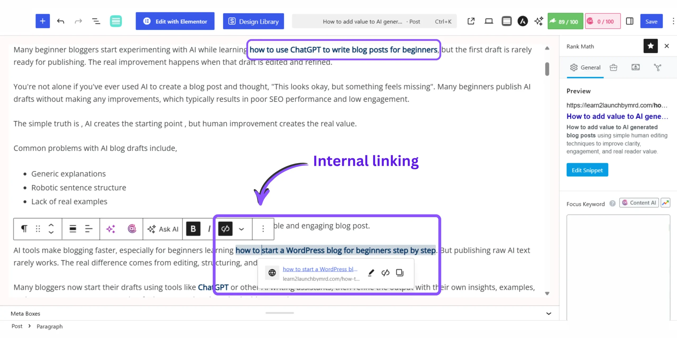 organic internal link placement