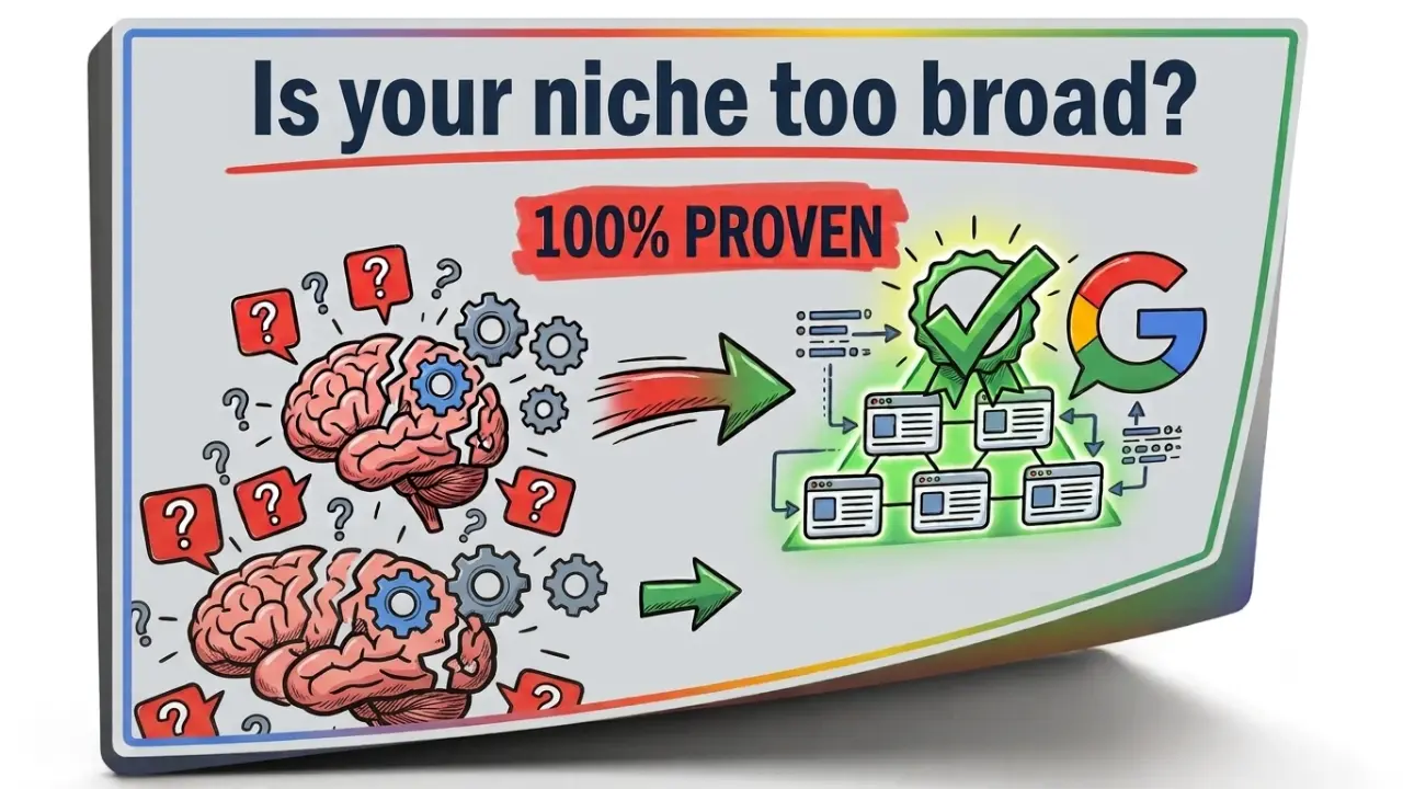 An infographic style blog featured image showing broad niche vs sub-niche