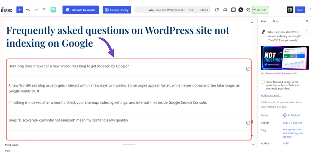 WordPress blog post showing an interactive table of contents for easier navigation.