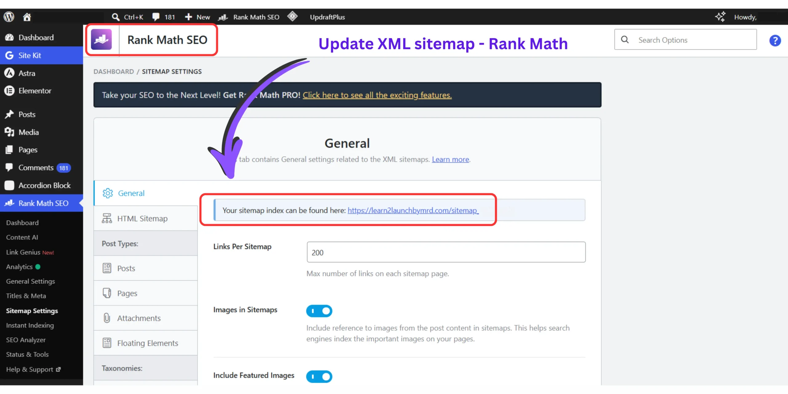 XML sitemap showing an updated WordPress URL ready for search engine crawling