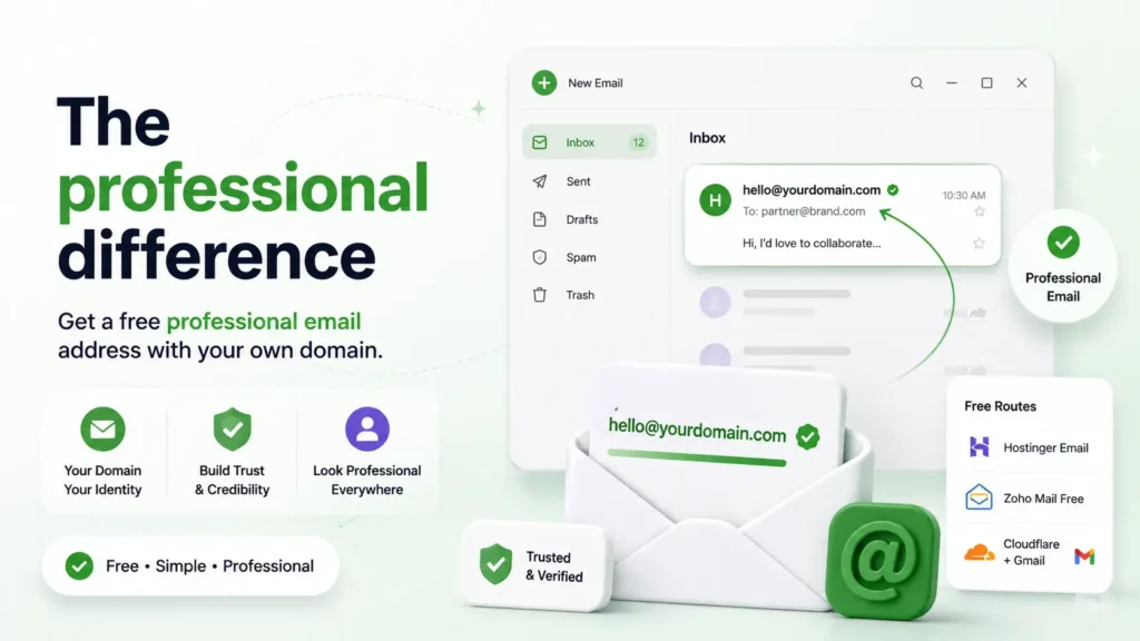 Free professional email address with your own domain showing a custom domain email setup for building business trust