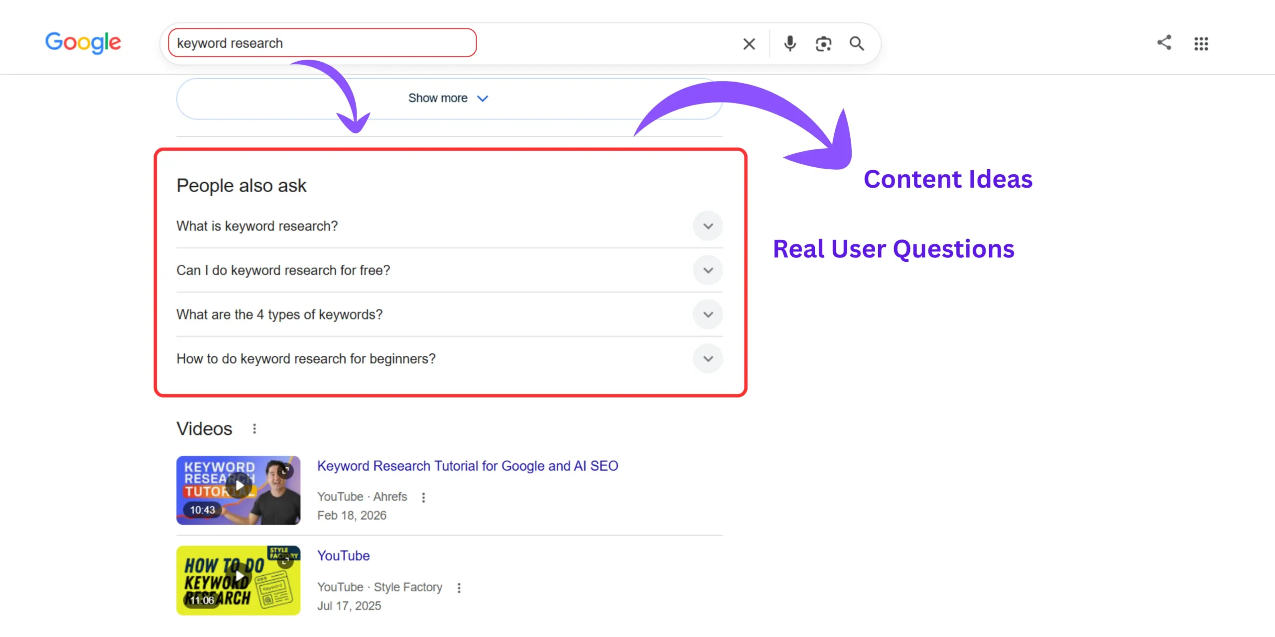 Google People Also Ask questions for keyword research and blog SEO.