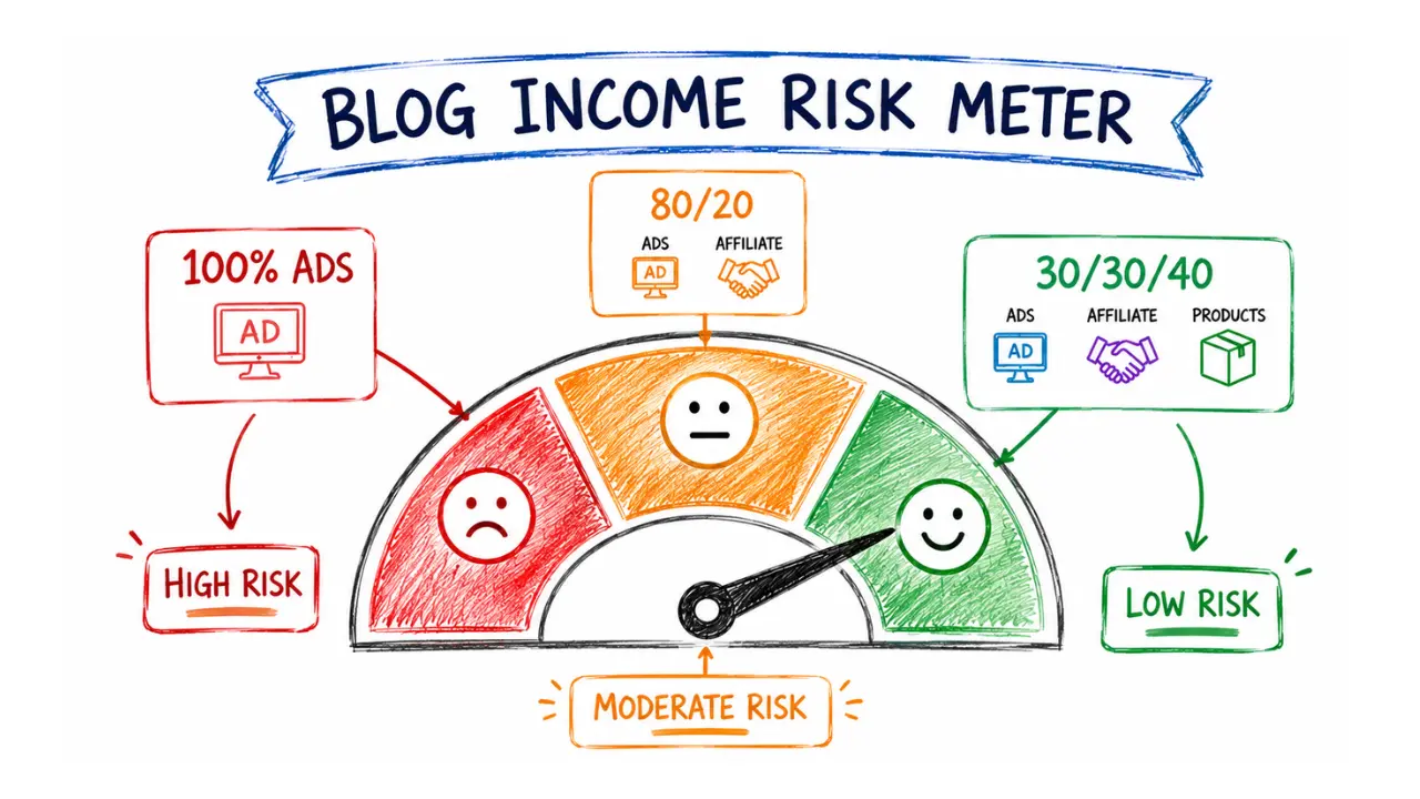 Comparison infographic showing audience-owned blog income assets versus platform-dependent revenue streams for long-term blog monetization stability.