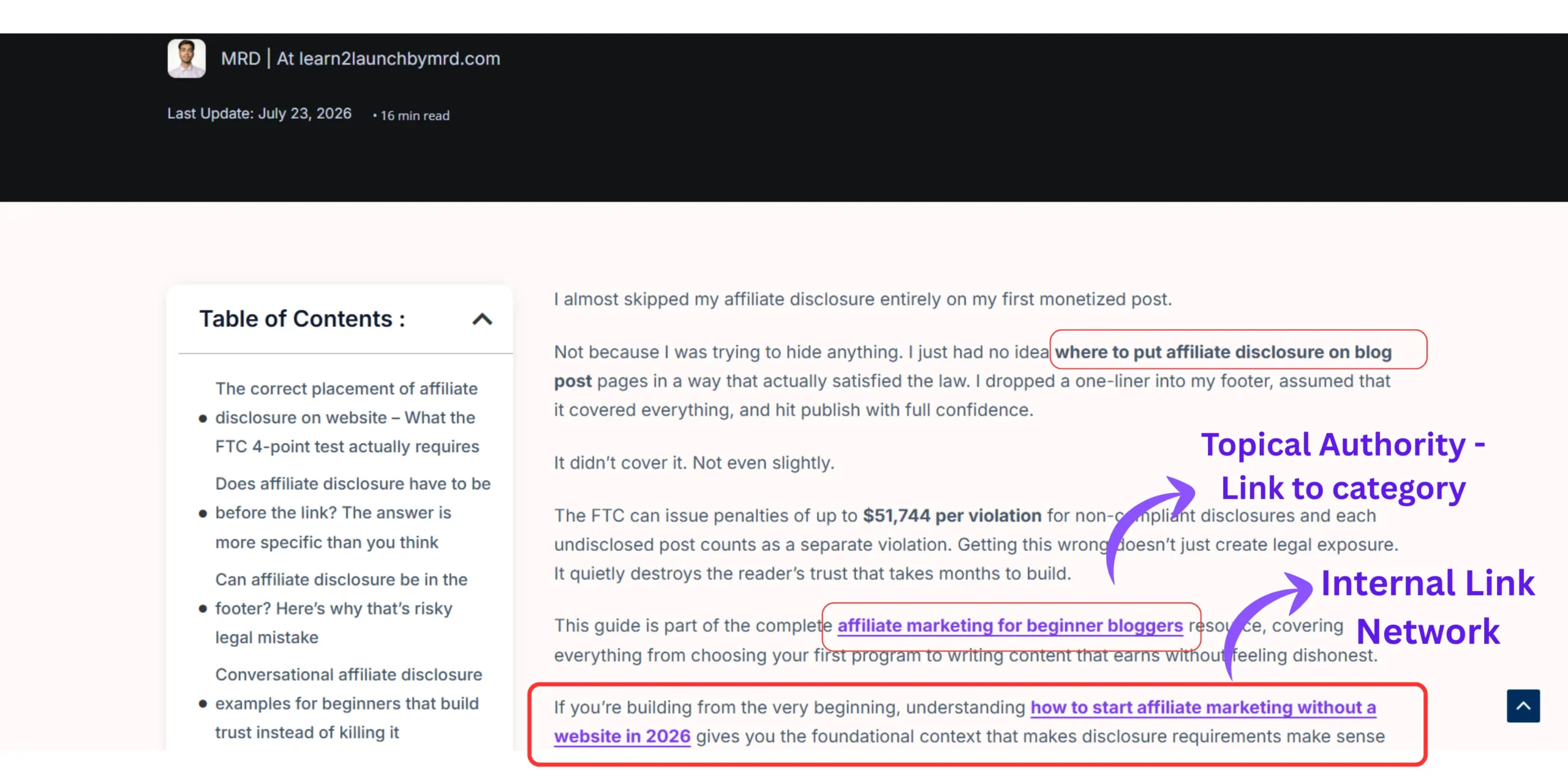 Content cluster showing topical authority through related blog posts connected by internal links.