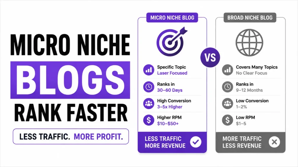 Micro niche blog for beginners examples showing how focused niches can outperform broad niche blogs